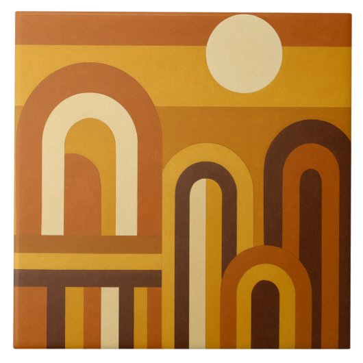 Sonne und Bögen Mid Century Modern Geometrisches D Fliese (Vorderseite)