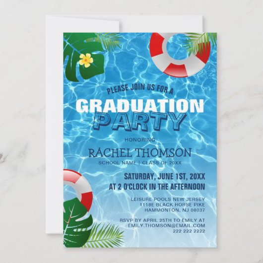 Sonne und Erfolg! Abschluss Pool Party Einladung (Vorderseite)