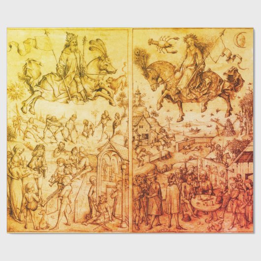 SONNE UND MOND Antike braune Astrologie Zeichnend Geschenkpapier (Flach)