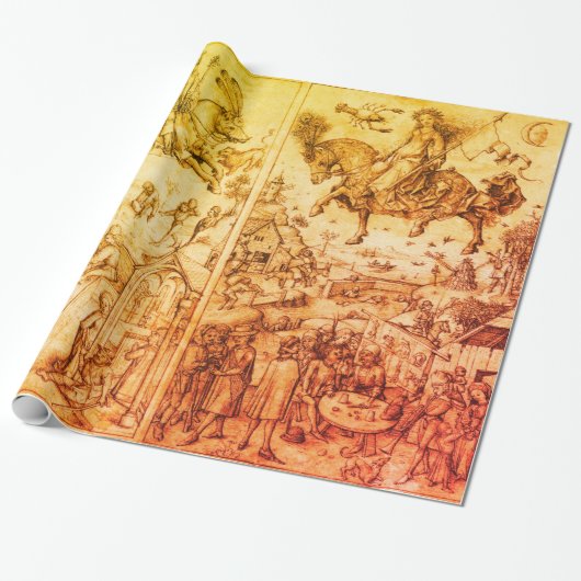 SONNE UND MOND Antike braune Astrologie Zeichnend Geschenkpapier (Ungerollt)