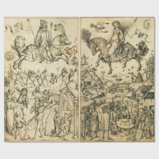 SONNE UND MOND Antike Schwarz-weiße Astrologie Zei Geschenkpapier (Flach)