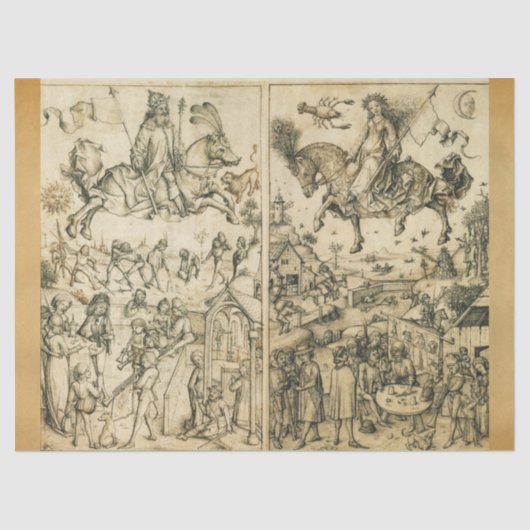 SONNE UND MOND Antike Schwarz-weiße Astrologie Zei Seidenpapier (Vorderseite)