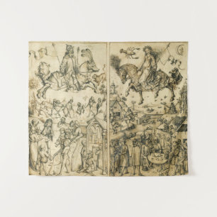 SONNE UND MOND antikes Schwarz-weißes Wandteppich