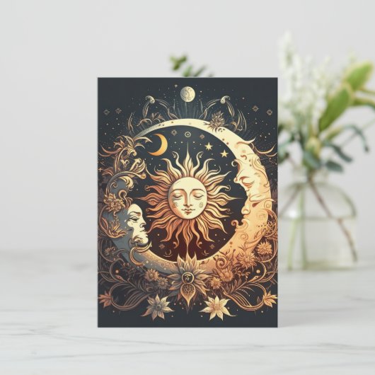 Sonne und Mond Dankeskarte (Stehend Vorderseite)