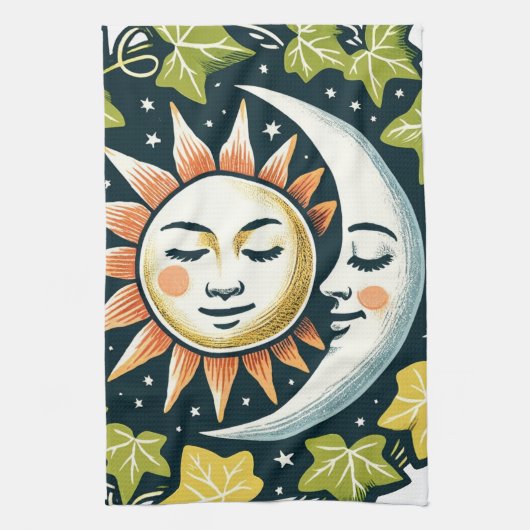 Sonne und Mond Efeu Geschirrtuch (Vertikal)