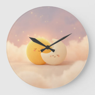 Sonne und Mond Farbdesign – Lebendige Himmelskörpe Große Wanduhr