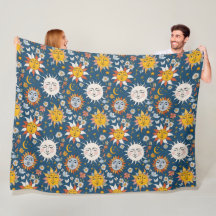 Sonne und Mond Floral in Blau und Gelb
