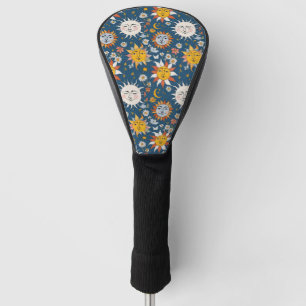 Sonne und Mond Floral in Blau und Gelb Golf Headcover