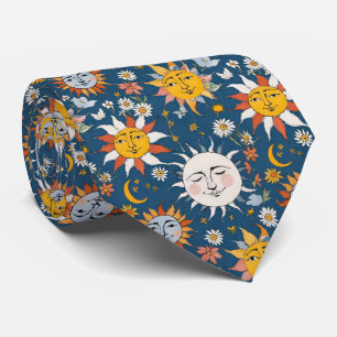 Sonne und Mond Floral in Blau und Gelb Krawatte