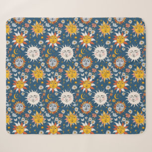 Sonne und Mond Floral in Blau und Gelb Sherpadecke