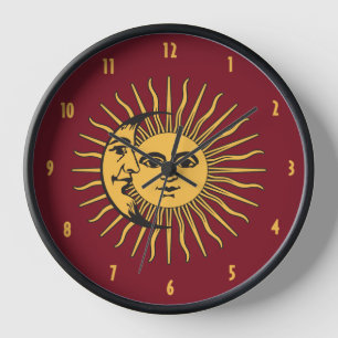 Sonne und Mond Gesichter Boho Gold und Rot Uhr