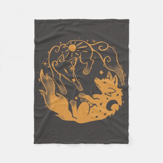 Sonne und Mond Golden Wölfe Fleecedecke (Vorderseite)