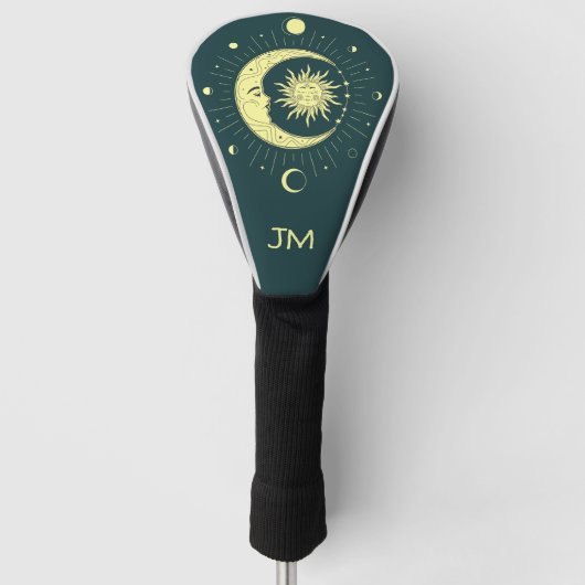 Sonne und Mond Himmelsdesign mit Mondphasen Golf Headcover (Vorderseite)