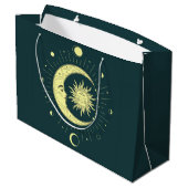 Sonne und Mond Himmelsdesign mit Mondphasen Große Geschenktüte (Rückseite Schrägansicht)