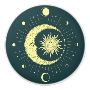 Sonne und Mond Himmelsdesign mit Mondphasen Keramikknauf