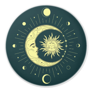 Sonne und Mond Himmelsdesign mit Mondphasen Keramikknauf