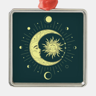Sonne und Mond Himmelsdesign mit Mondphasen Ornament Aus Metall