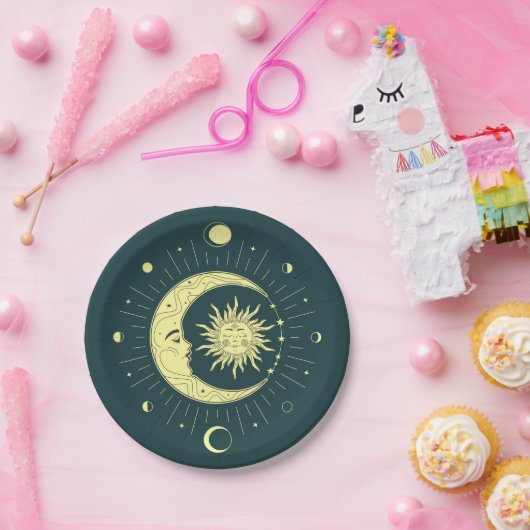 Sonne und Mond Himmelsdesign mit Mondphasen Pappteller (Party)