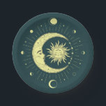 Sonne und Mond Himmelsdesign mit Mondphasen Pappteller<br><div class="desc">Schönes Himmelsdesign mit Mondphasen für alle,  die himmlische und mythische Dekoration mögen. Es ist eine tolle Geschenkidee für Weihnachten,  Geburtstage etc. Es ist einfach,  es anzupassen,  indem man Namen/Datum/Text usw. ändert.</div>