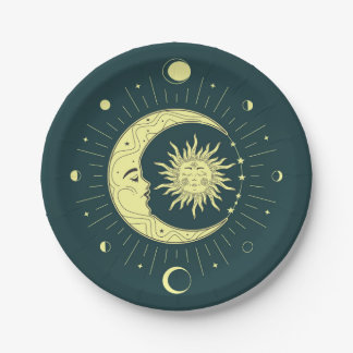 Sonne und Mond Himmelsdesign mit Mondphasen Pappteller