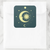 Sonne und Mond Himmelsdesign mit Mondphasen Quadratischer Aufkleber (Tasche)
