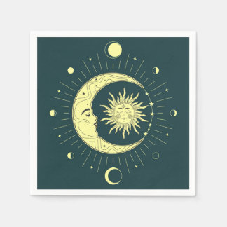 Sonne und Mond Himmelsdesign mit Mondphasen Serviette
