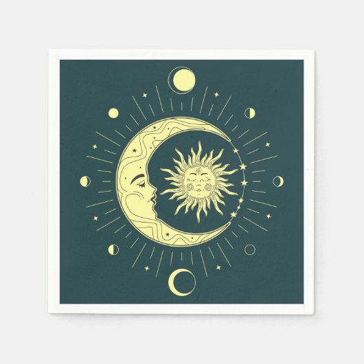 Sonne und Mond Himmelsdesign mit Mondphasen Serviette (Vorderseite)