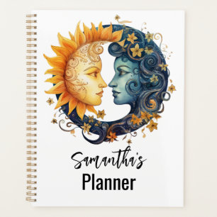 Sonne und Mond Himmelsfrauen Gesichter Planer