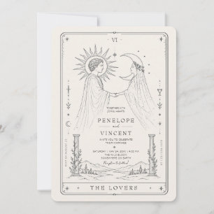 Sonne und Mond Line Art Tarot Hochzeitseinladung Einladung
