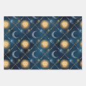 Sonne und Mond Muster auf blau Geschenkpapier Set (Vorderseite 2)