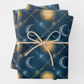 Sonne und Mond Muster auf blau Geschenkpapier Set (Beispiel)