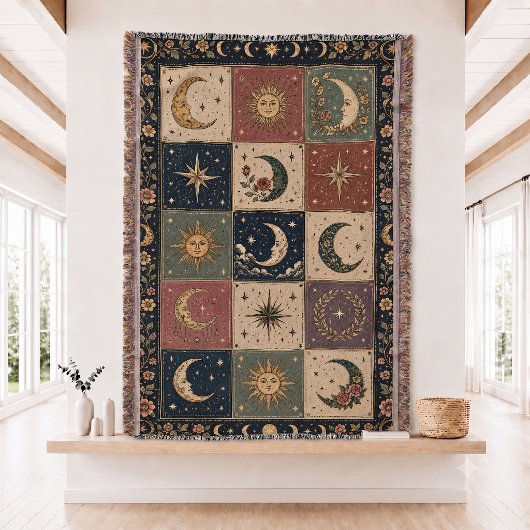 Sonne- und Mond-Patchwork-Web-Decke Decke