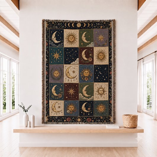 Sonne- und Mond-Patchwork-Wurfdecke Decke