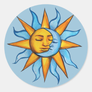 Sonne und Mond Sonnenschein MoonChild Runder Aufkleber