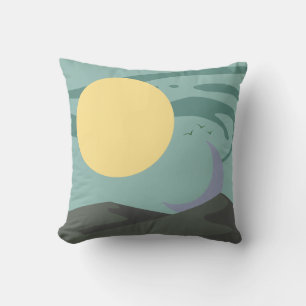 Sonne und Mond Tag über Wüste mit Vögeln Kissen