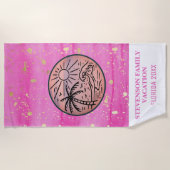 Sonne und Spaß Familienurlaub Palme Tree Rosa Gold Strandtuch (Vorderseite)