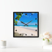Sonne und tropischer Strand Quadratische Wanduhr (Zuhause)
