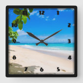 Sonne und tropischer Strand Quadratische Wanduhr (Vorderseite)