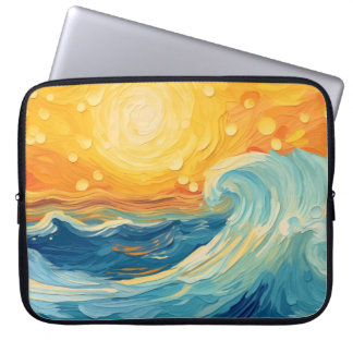 Sonne und Wellen auf Küstenölmalereien Laptopschutzhülle