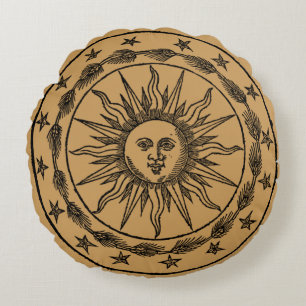 Sonne Wappen. Rundes Kissen