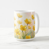 Sonnen-Gelbe Wildblumen-Wasserfarbe Kaffeetasse (VorderseiteRechts)