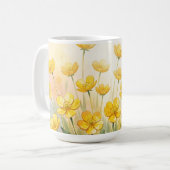 Sonnen-Gelbe Wildblumen-Wasserfarbe Kaffeetasse (Vorderseite Links)