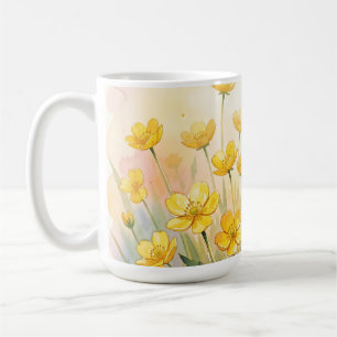 Sonnen-Gelbe Wildblumen-Wasserfarbe Kaffeetasse