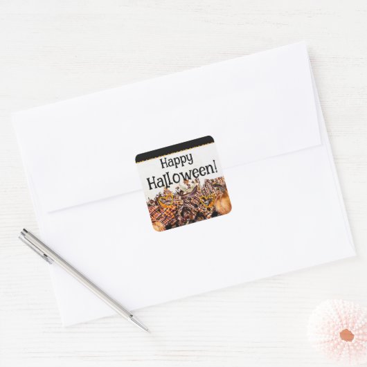 SONNEN! SONNENSCHEIN! GLÜCKLICH HALLOWEEN! :) RECT QUADRATISCHER AUFKLEBER (Umschlag)