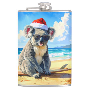 Sonnen- und Surf-Koala-Santa-Mütze Flachmann