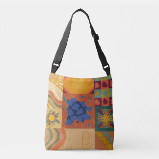 Sonnen-Vibes-Patchwork Tragetaschen Mit Langen Trägern