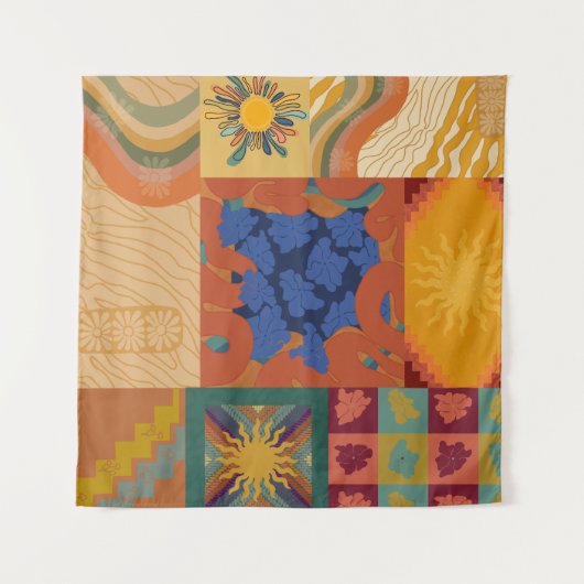 Sonnen-Vibes-Patchwork Wandteppich (Vorderseite (Horizontal))