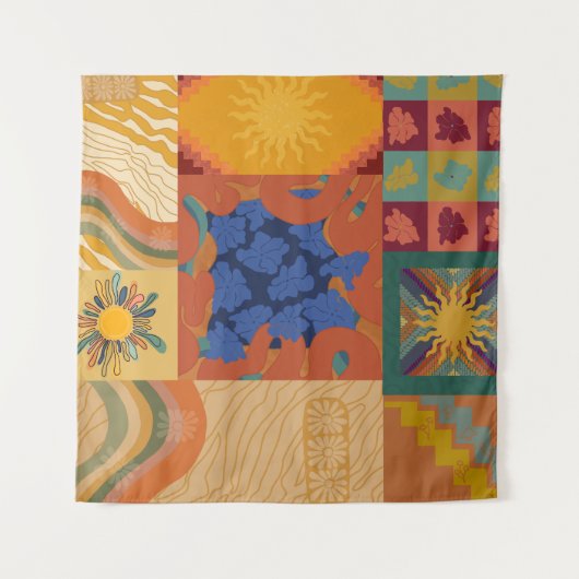Sonnen-Vibes-Patchwork Wandteppich (Vorderseite)