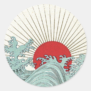 Sonnen-Vintage-Japanisches-Seidenetikett Runder Aufkleber
