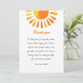 Sonnen-Watercolor-Strahlen Babydusche Dank Karte (Stehend Vorderseite)